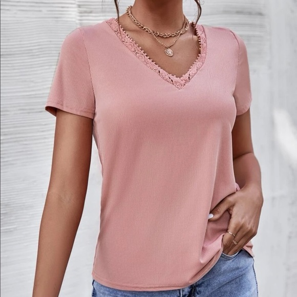 Pink lace trim tie back blouse - Picture 5 of 6